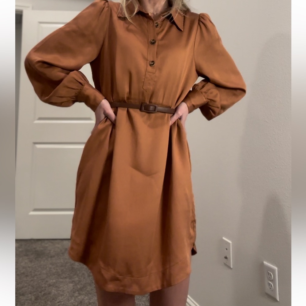 Elegant Long Sleeve Tan Dress